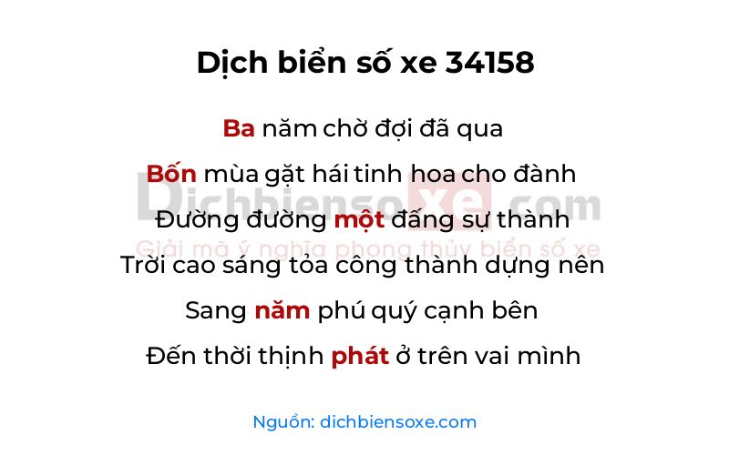 Dịch thơ biển số 34158
