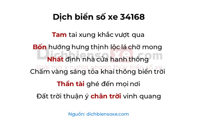 Dịch thơ biển số 34168