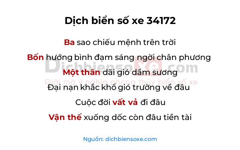 Dịch thơ biển số 34172
