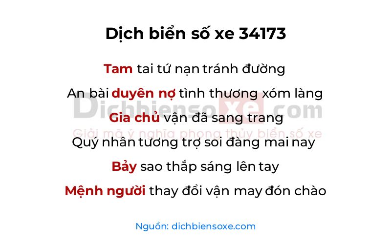 Dịch thơ biển số 34173