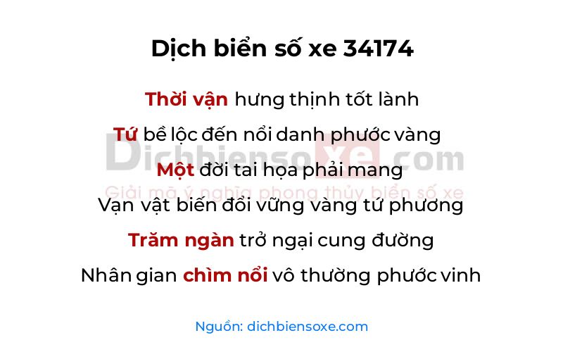 Dịch thơ biển số 34174