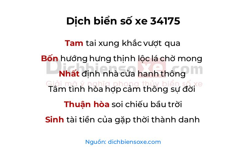 Dịch thơ biển số 34175