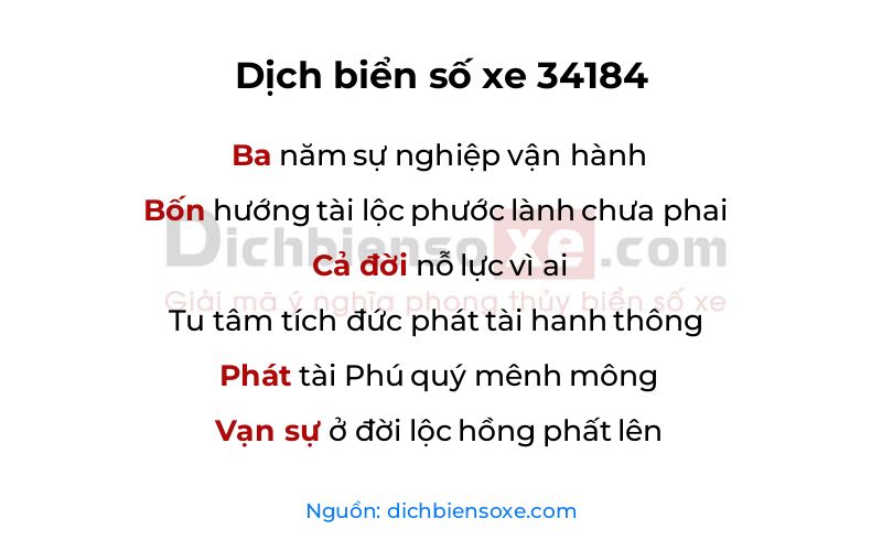 Dịch thơ biển số 34184