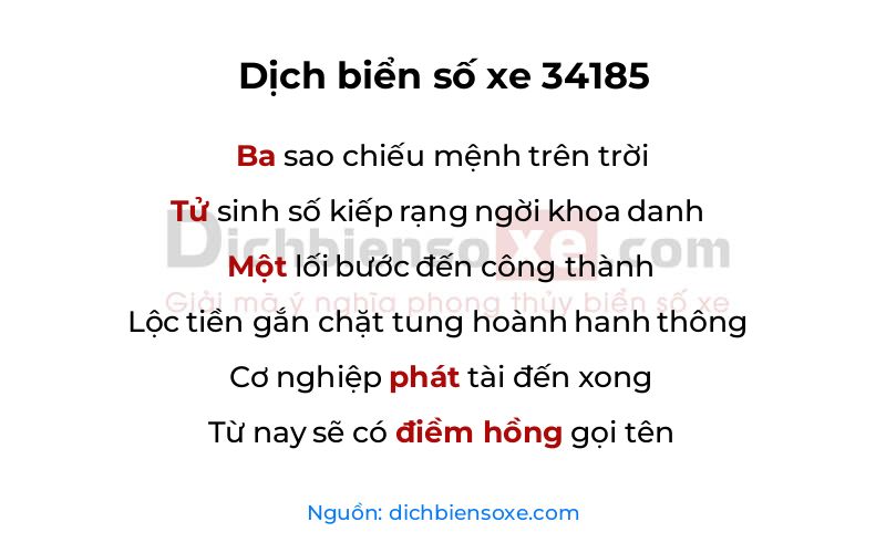 Dịch thơ biển số 34185