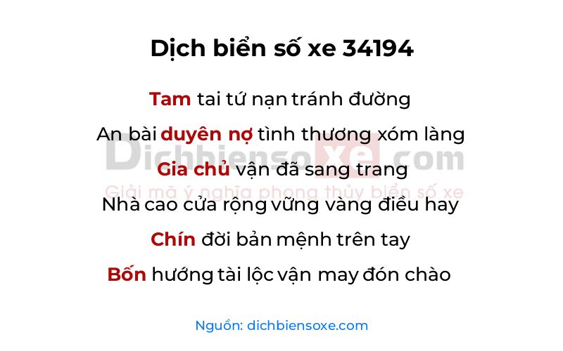 Dịch thơ biển số 34194