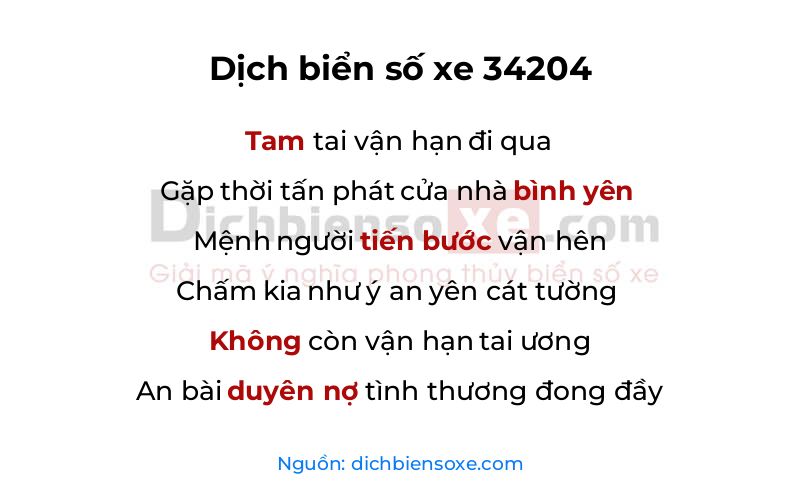 Dịch thơ biển số 34204