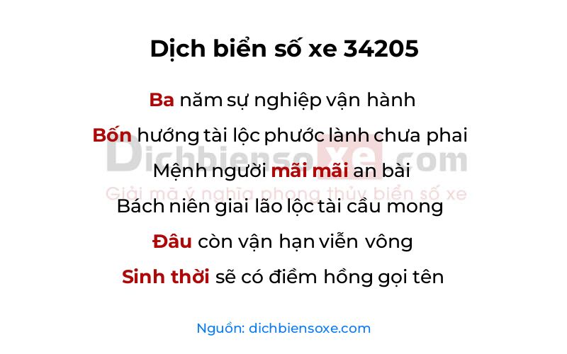 Dịch thơ biển số 34205
