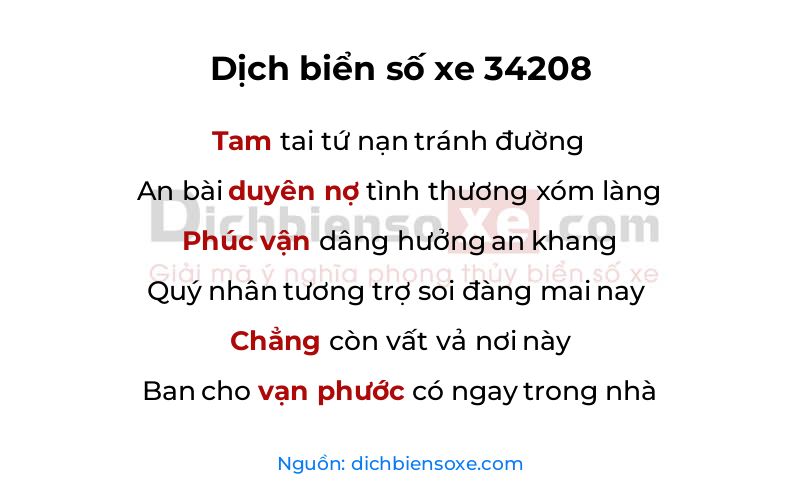 Dịch thơ biển số 34208