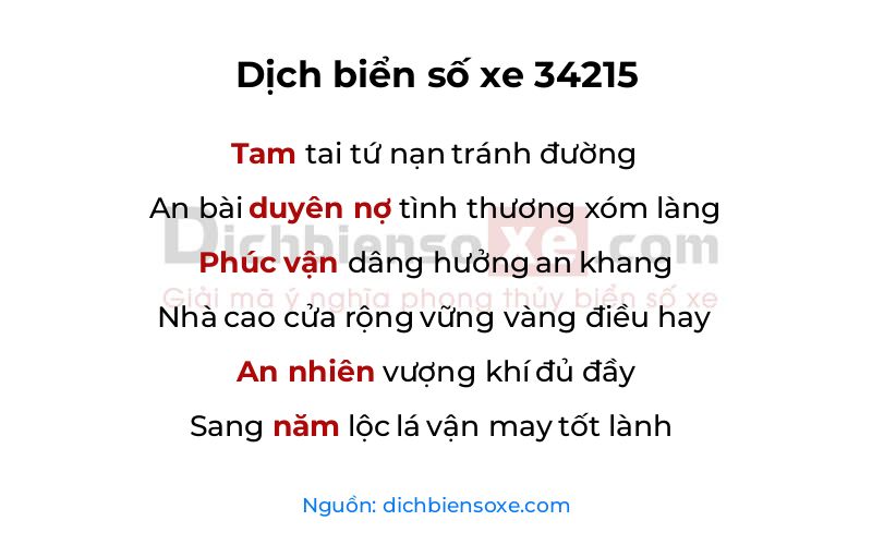 Dịch thơ biển số 34215