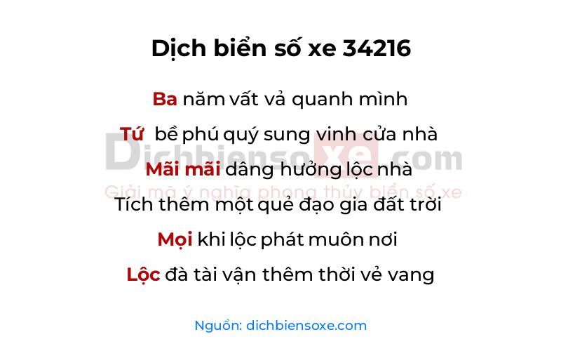 Dịch thơ biển số 34216