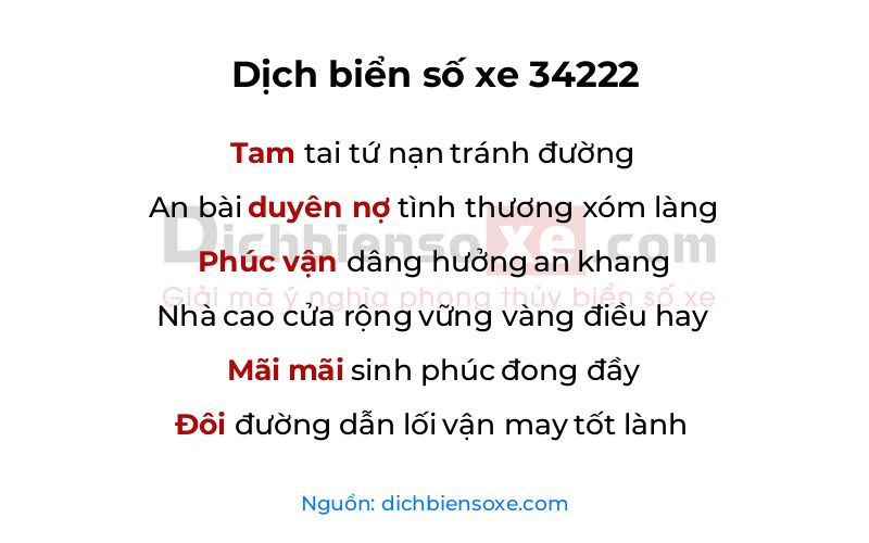 Dịch thơ biển số 34222