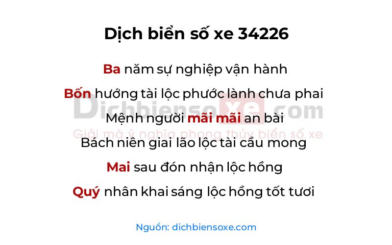 Dịch thơ biển số 34226