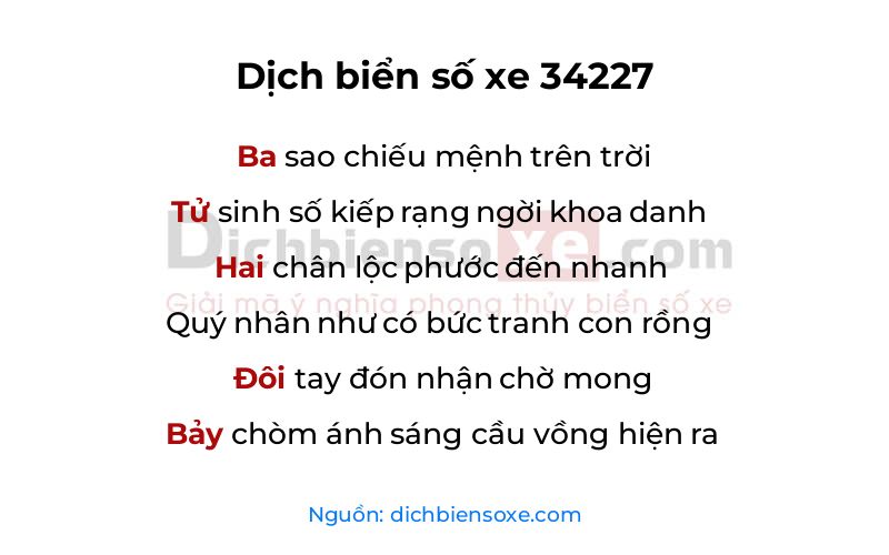 Dịch thơ biển số 34227