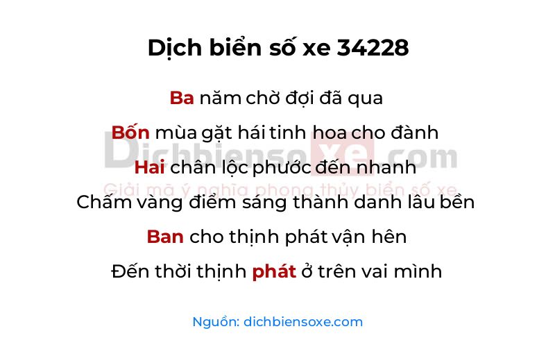 Dịch thơ biển số 34228
