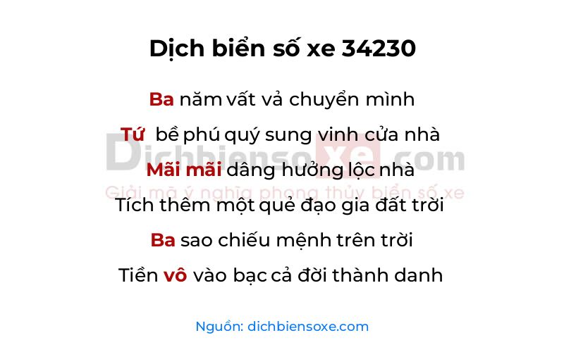 Dịch thơ biển số 34230