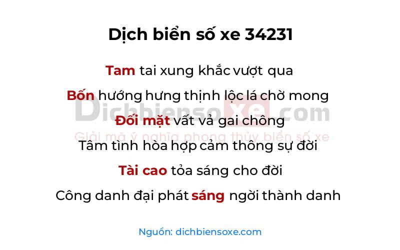 Dịch thơ biển số 34231