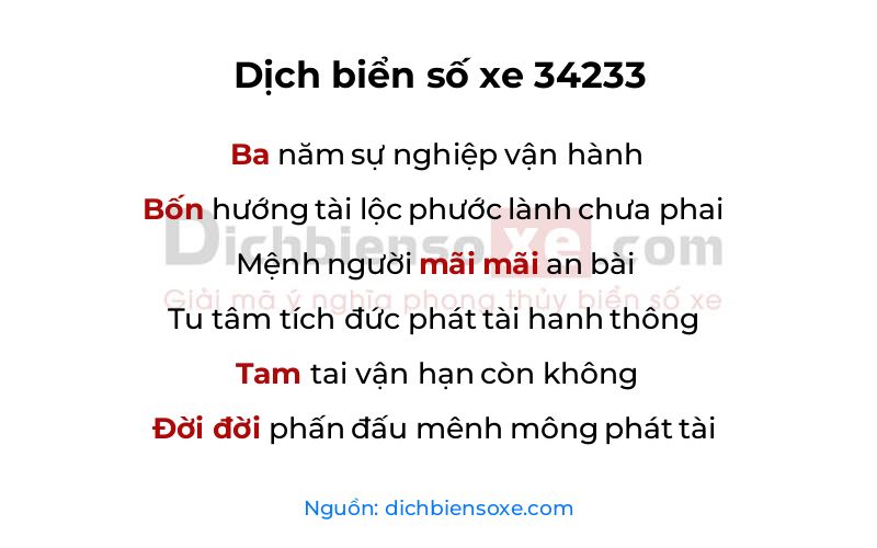 Dịch thơ biển số 34233