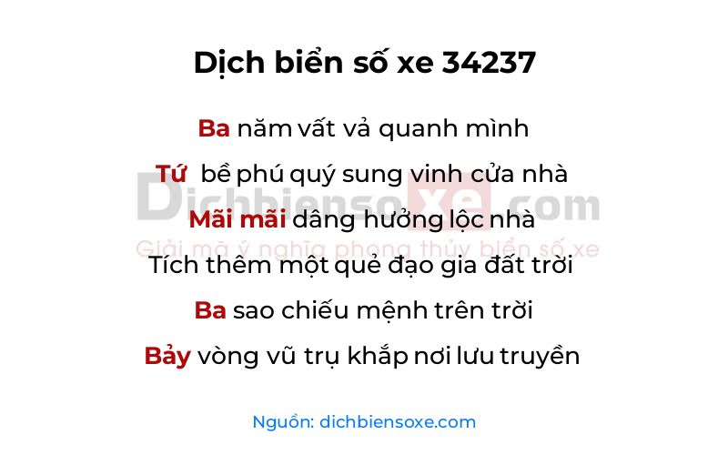 Dịch thơ biển số 34237