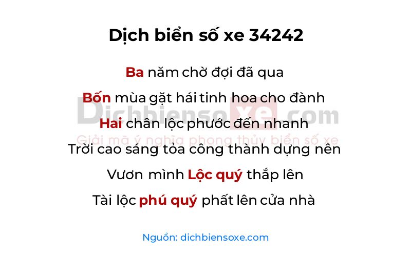 Dịch thơ biển số 34242