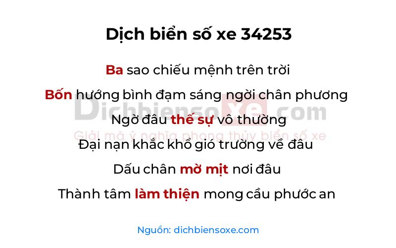 Dịch thơ biển số 34253