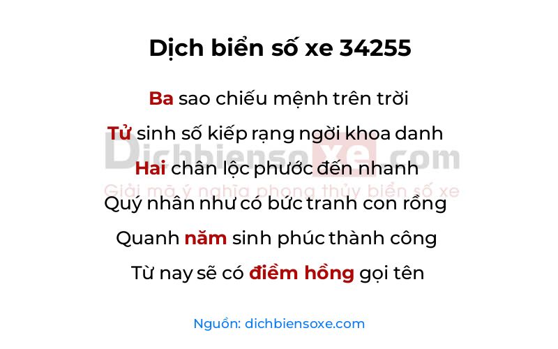 Dịch thơ biển số 34255