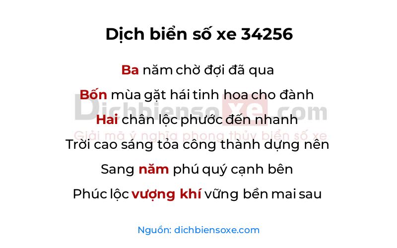 Dịch thơ biển số 34256