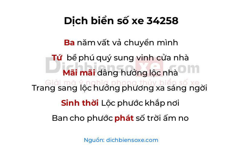 Dịch thơ biển số 34258