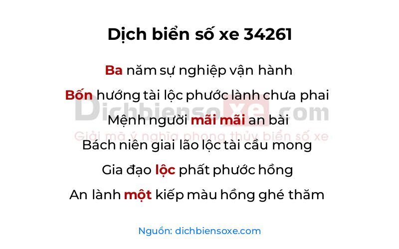Dịch thơ biển số 34261