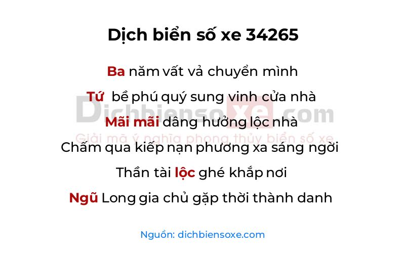 Dịch thơ biển số 34265