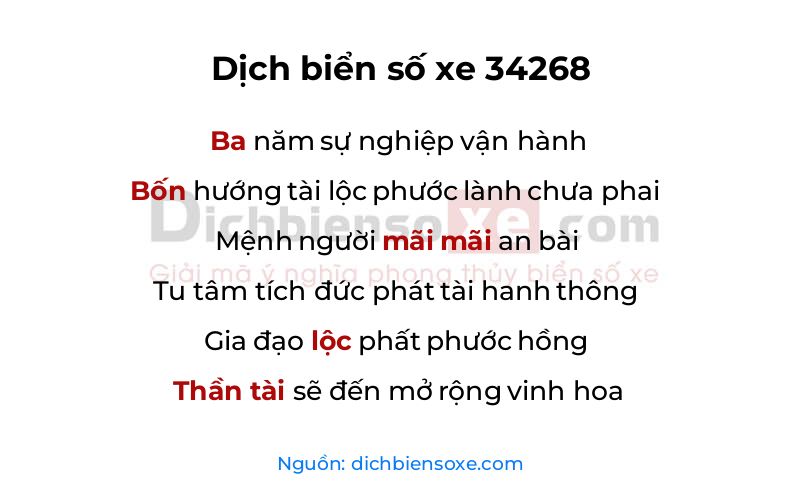 Dịch thơ biển số 34268