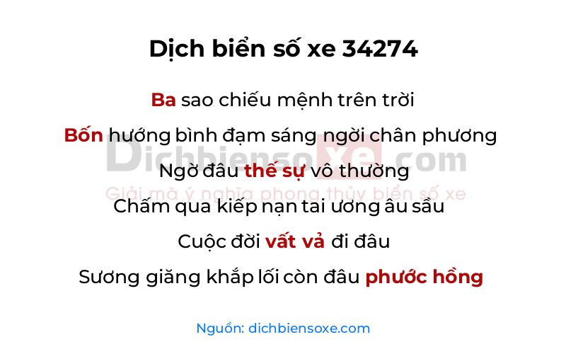 Dịch thơ biển số 34274