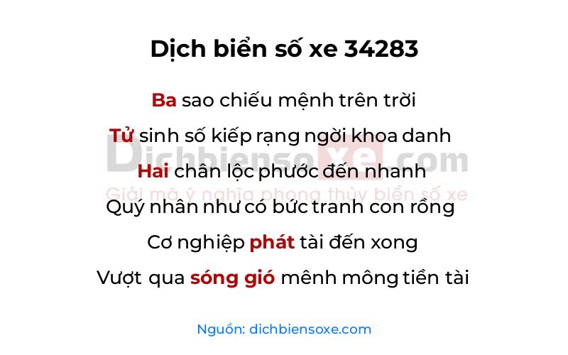 Dịch thơ biển số 34283