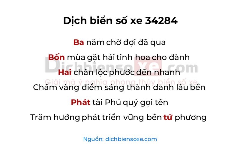 Dịch thơ biển số 34284