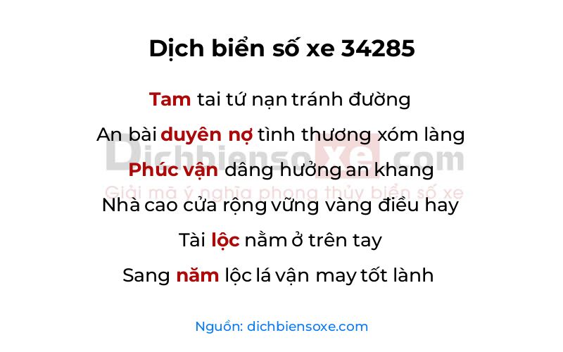 Dịch thơ biển số 34285