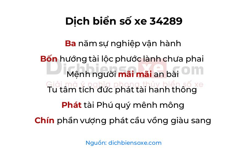 Dịch thơ biển số 34289