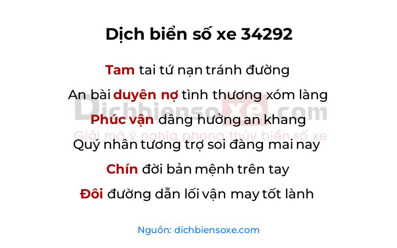 Dịch thơ biển số 34292