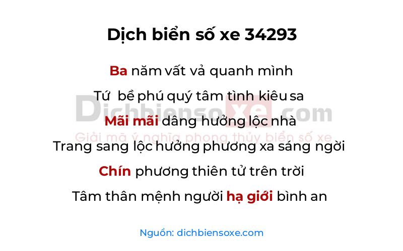 Dịch thơ biển số 34293