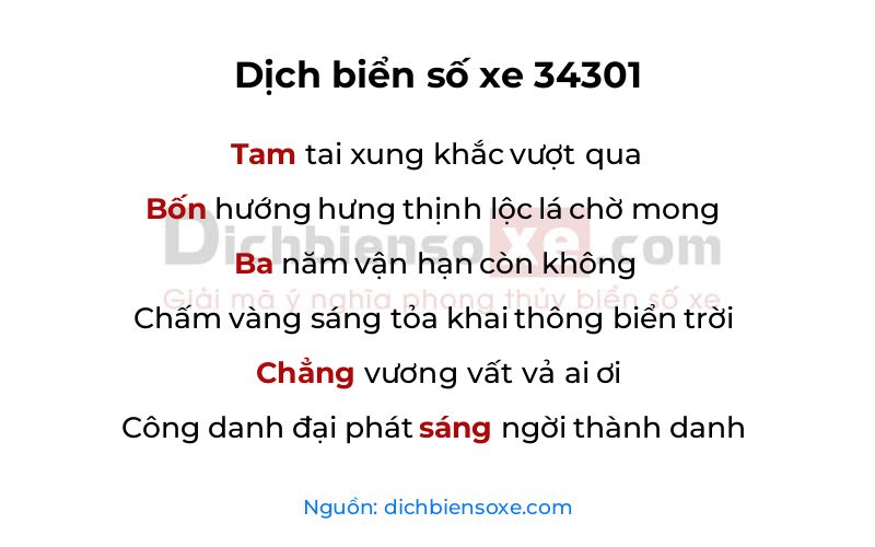 Dịch thơ biển số 34301