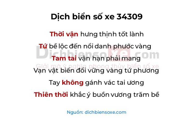Dịch thơ biển số 34309