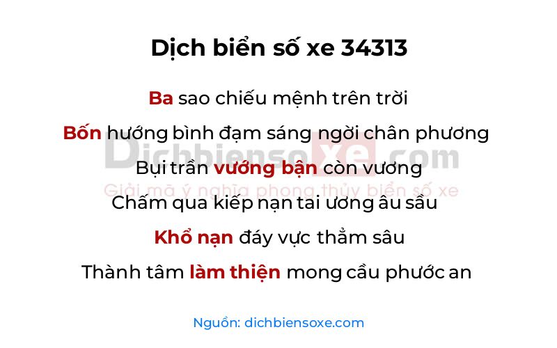 Dịch thơ biển số 34313
