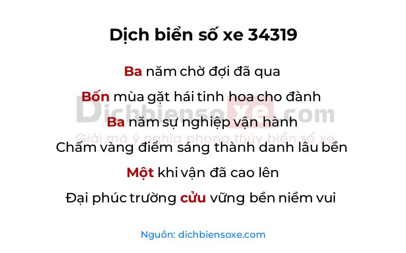 Dịch thơ biển số 34319