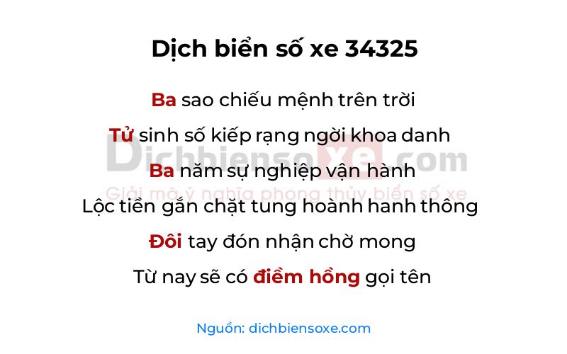 Dịch thơ biển số 34325
