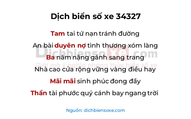 Dịch thơ biển số 34327