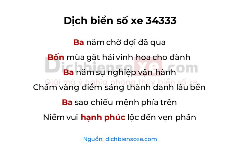 Dịch thơ biển số 34333
