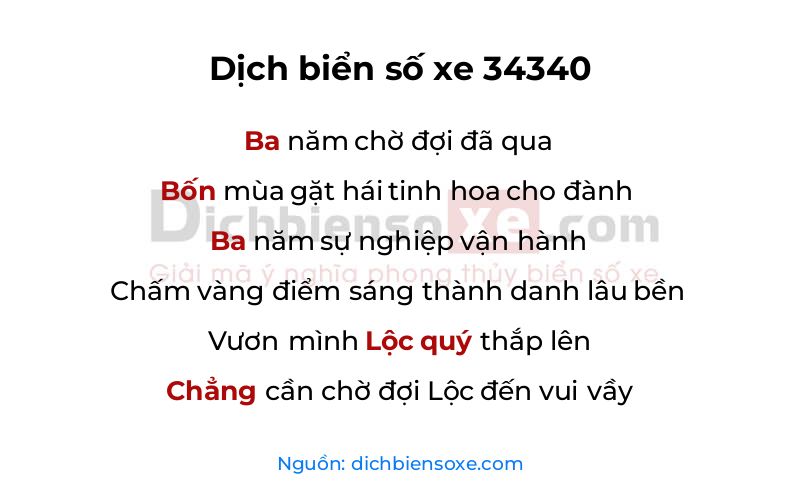 Dịch thơ biển số 34340