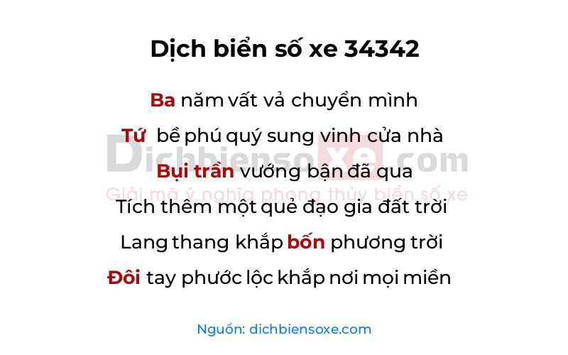 Dịch thơ biển số 34342