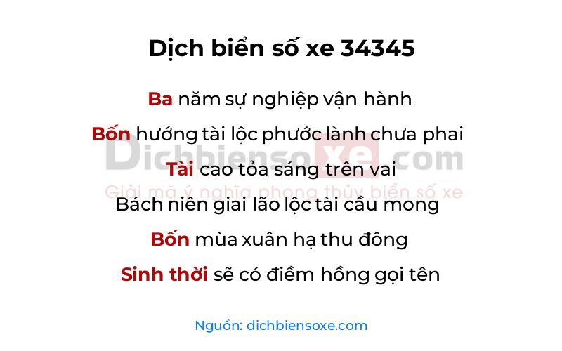 Dịch thơ biển số 34345