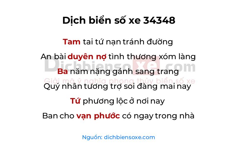 Dịch thơ biển số 34348