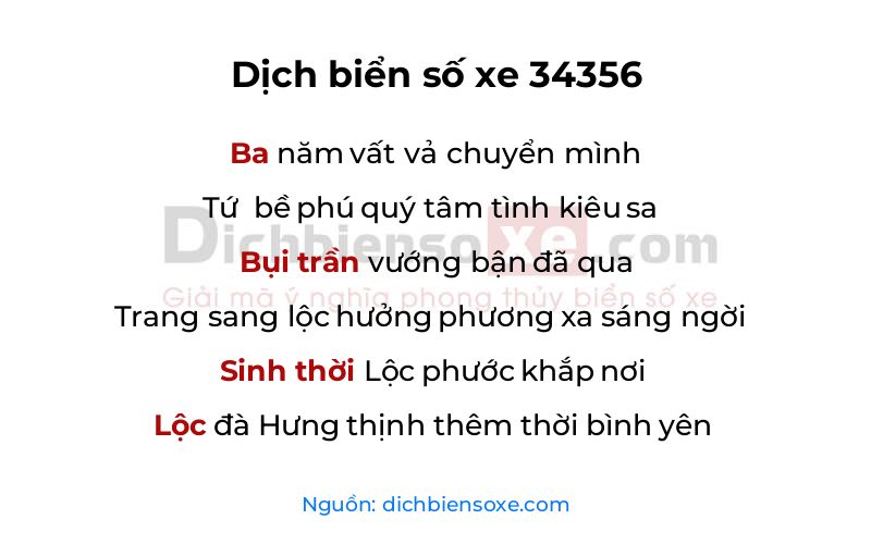 Dịch thơ biển số 34356