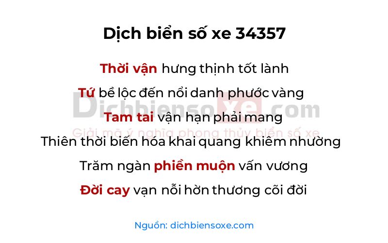 Dịch thơ biển số 34357
